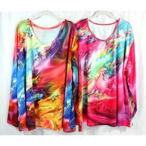 Colorful Psychedelic Oil Swirl Tye Die Art Tunic Top Lot 5XL Casual Whimsy